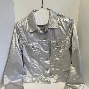 Chico's Size 1 silver short jacket with silver buttons